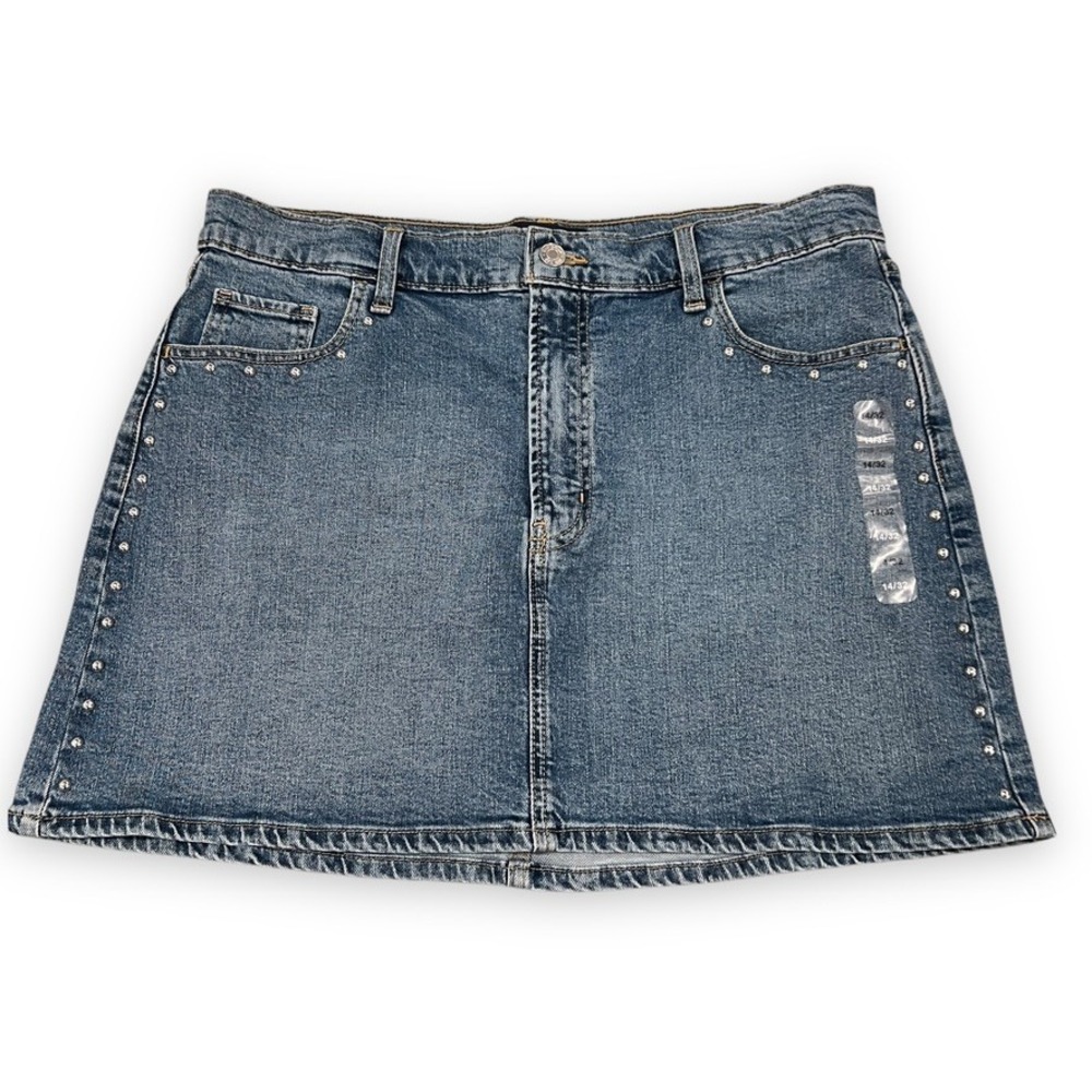 Gap Denim Studded Mini Skirt Women's Size 14/32 Blue Distressed Y2K Western Rock
